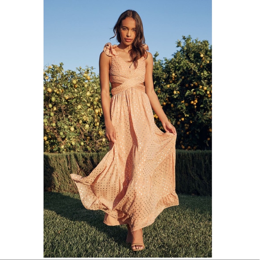 Vici Shimmer Chiffon Ruffle Cutout Dress